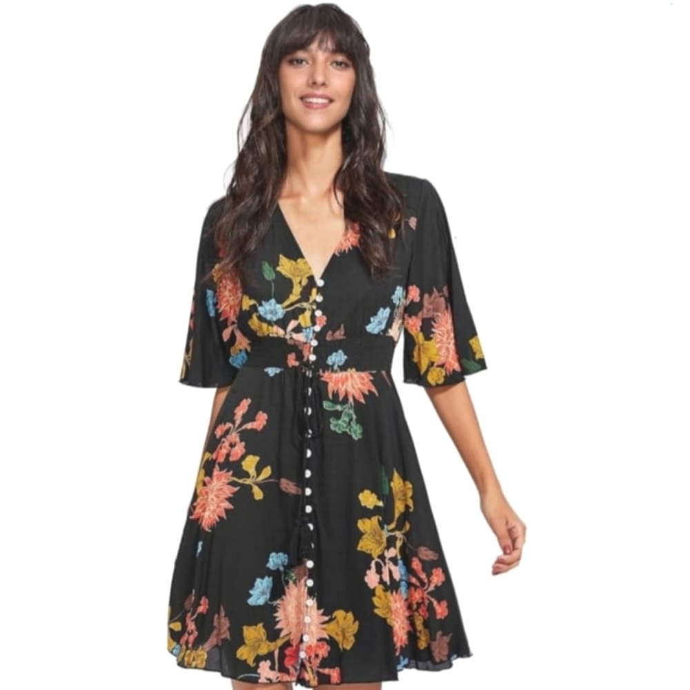 Floral Black Midi Dress boho mfm
